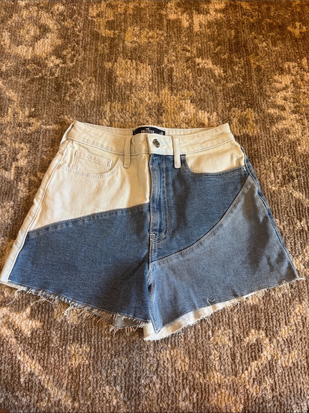 Hollister Two-Tone Denim Shorts in Blue & Cream